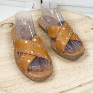 Dirty Laundry Studded Leather Mule Slide Sandals Brown 8 Boho